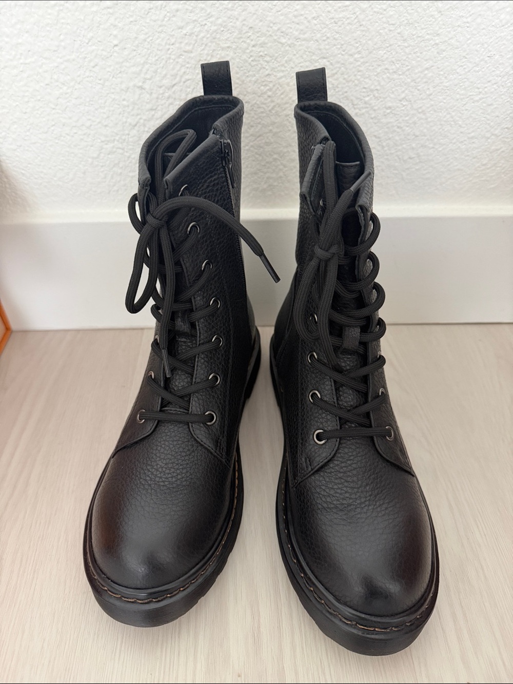 Black Leather Lace-Up Combat Boots